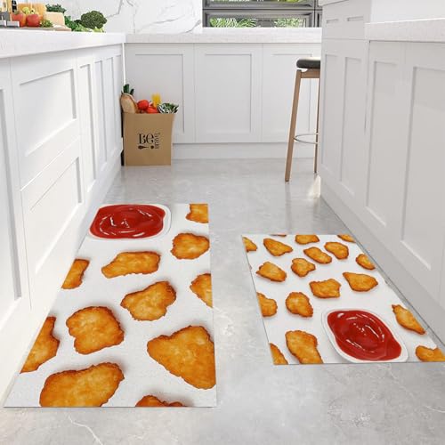 Tapis cuisine lavable de sol intérieur beige gris 2 pièces - 4