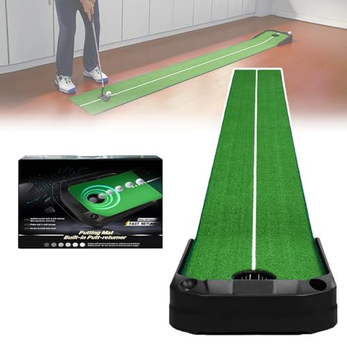JINEKU Indoor Golf Putting Practice Mat for Adults and Kids, Electric Ball Return, Simulated Lawn, Golf Gifts for Home and Office, 3 Meters
