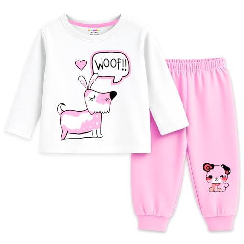 Image of Kuchipoo Girls Cotton T-shirts & Pajamas Set | Full Sleeve Printed Top & Pajama | Soft & Breathable Sleepwear | Comfortable Elastic Waist | Pack of 3