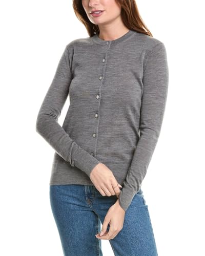 Brooks Brothers Women's Merino Wool Cardigan Sweater, Grey Heather, Large
