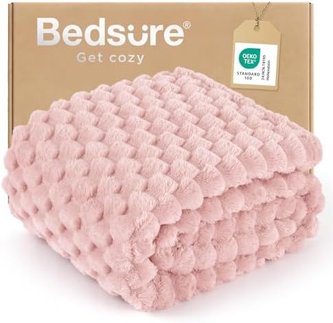 Bedsure Pink Throw Blanket for Couch - 350GSM Fluffy Plush Bubble...