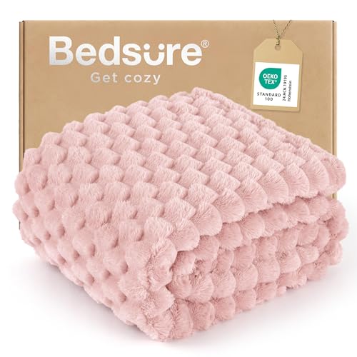 Bedsure Pink Throw Blanket for Couch - 350GSM Fluffy Plush Bubble Blanket for Bed Home Room Decor GentleSoft Cute Fleece Soft Cozy Gifts for Women Girls 50x60 Inches