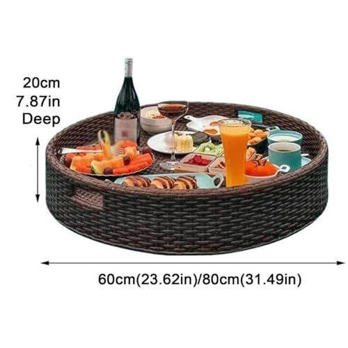 Floating Tray for Pool,Round Rattan Woven Floating Serving Tray - Stylish & Functional Tray for Pool Serving Drinks and Brunch Moments,White-Φ80cm