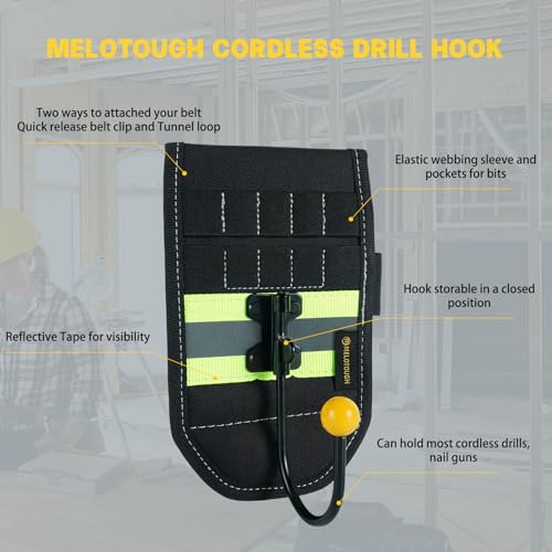 Image of MELOTOUGH Tool Belt Holder Tool Belt Hook Drill Bit Tote Hammer Holder | Multi-Function Tool Belt Hook, Tape Measure Clip, Drill Bit Tote, Hammer Loop, Fits Cordless Drills & Power Tools