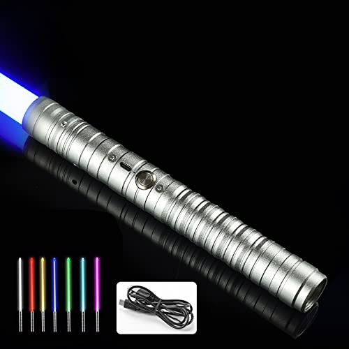 FOYLO Lightsaber Hasbro,Sable de luz LED RGB de 7 Colores con Mango de Metal, Cable de Carga Tipo C, niños, Cosplay-One|| Silver
