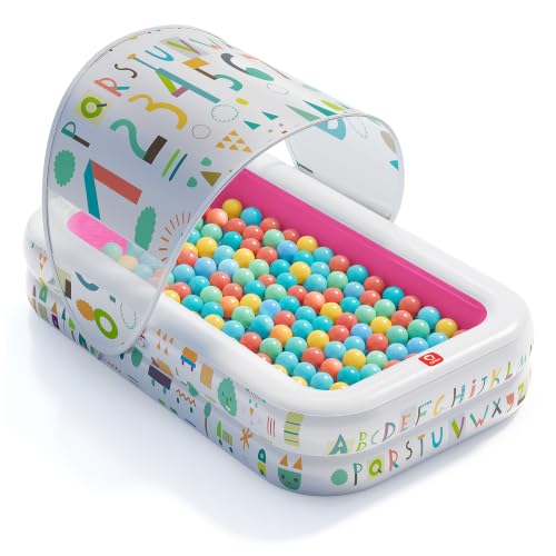 Image of QPAU Kiddie Pool with Canopy, Inflatable Design, 65 x 39 in, Pink