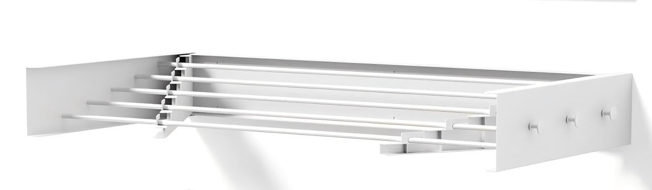 Photo 1 of Wall Mounted Drying Rack for Laundry - Heavy Duty Retractable Clothes Drying Rack, Space Saving Foldable Laundry Drying Rack with Hooks, Rust-Proof Aluminum for Indoor Bathroom Balcony (White)