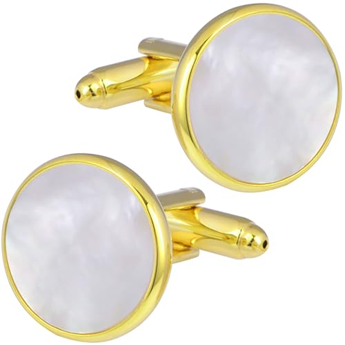 Set de Mancuernillas Redondas Doradas con Nácar para Hombre y Mujer miniatura 1