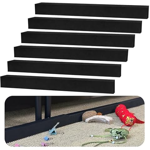 KEOHOLI Under Couch Blocker Under Bed Blockers Black EVA Foam Furniture Blockers, Block Under Furniture from Toys Pets 6 Packs 1.6" H (15.7 * 1.6 * 1.2inch) Cover