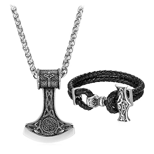 ziiLay Joya vikinga para hombre con el martillo de Thor, el martillo de Thor, hacha vikinga, collar Mjolnir, joya vikinga, 230 cm