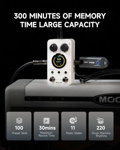 Image of MOOER GL100 Looper Pedal Drum Machine, 2 in 1 Drum Looper Guitar Pedal 1.3-inch Touchsreen 100 Slots with 300 Minutes in Total Auto-record Time Stretch Function Dedicated Editor Software