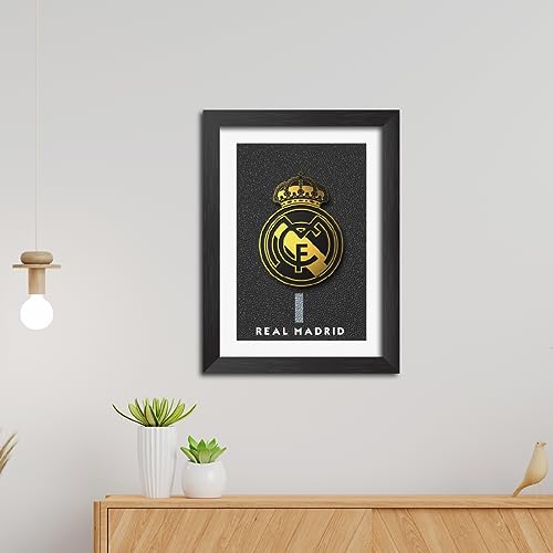 Image of TenorArts Real Madrid Poster 3D Golden Leather Textured Logo Laminated Photo Frame Painting with Matt Finish Black Textures(12 inches x 9inches)