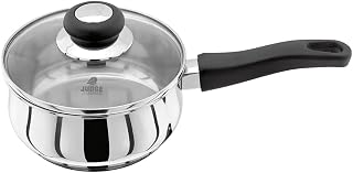 Judge Vista JJ05A Stainless Steel Medium Saucepan, 16cm 1L Shatterproof Vented Glass Lid, Induction Ready, Oven Safe, 25 Year Guarantee