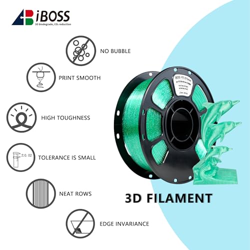 Image of iBOSS Glitter PETG Filament 1.75mm, Transparent 3D Printer Filament Shiny Sparkle Material with Glitter, Flash Point Series 1KG Spool, fit Most FDM 3D Printers, PETG Glitter Mint Green