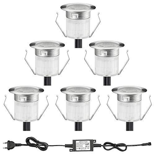 INDARUN 6er Set LED Bodeneinbauleuchten Aussen Warmweiß Ø30mm Terrasse Einbaustrahler IP67 Wasserdicht Boden Licht Led Terrassenbeleuchtung für...