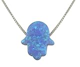 aJudaica Light Blue Created Opal Hamsa Hand Pendant Necklace with Sterling Silver Chain (17.5)