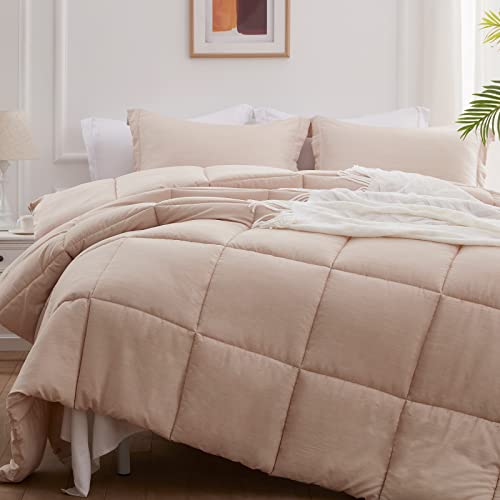 Nexhome King Size Comforter Set Soft Microfiber Bedding Comforter Sets Machine Washable Lightweight Comforter With 2 Pillow Shams 3 Pieces All Season (King, Khaki) #TOP4