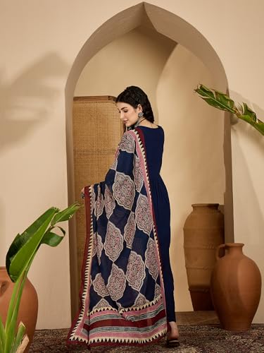 Image of Stylum Women's Solid Cotton Kurta Pant Dupatta Set