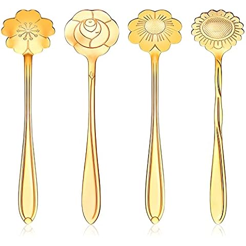 Eruinfang Latte Spoons,Set of 4 Coffee Spoons Teaspoon Ice Cream Spoon Dessert Spoon Ideal for Latte Coffee, Espresso, Hot Chocolate, Hot Drinks, Dessert & Ice Cream Sundae, Gold (Eruinfangtrdz039) Cover
