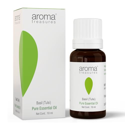 Image of Aroma Treasures Basil Tulsi Essential Oil | 100% Pure & Natural Theraputic Essential oil for healthy Skin, body, Aromatherapy - 10ml