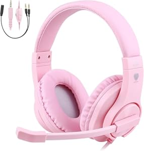 ShinePick Gaming Headset for ps4, 3.5mm Wired Leicht Bequem Overear Bass Surround Kinder Headset mit Mikrofon for PS4/ Xbox One/s/PC/Computer (Rosa)