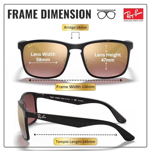 Image of Ray-Ban RB4264 CHROMANCE POLARIZED Square Shape Sunglasses for Men with Official Eyewear Kit