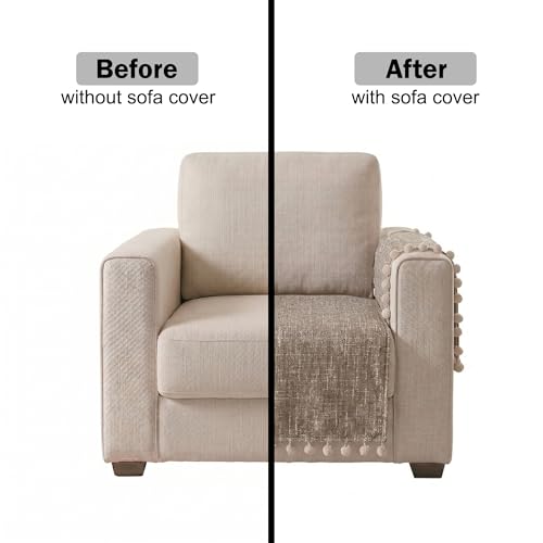 Image of Story@Home Chenille Sofa Mat for Single Sofa Cover (76x61Cm) & Arm Rest Covers | Anti Slip Cover for 1 /2 /3 Seater & L Shape Sofa Cover - Caramel & Cream