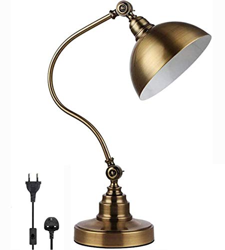 Preisvergleich Produktbild Klassische Retro Tischlampe Bronze, Kreative Verstellbarer Tischleuchte Schreibtischlampe aus Eisen, E27 Innen Dekor Beleuchtung Nachttischlampe, Leseleuchte, Bürolampe, Bankers Lampe