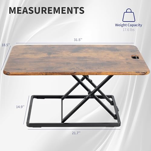 Image of VIVO Ultra-Slim 32 Inch Single Top Height Adjustable Standing Desk Riser, Compact Sit Stand Desktop Converter for Monitor or Laptop, Vintage Brown, DESK-V032JN
