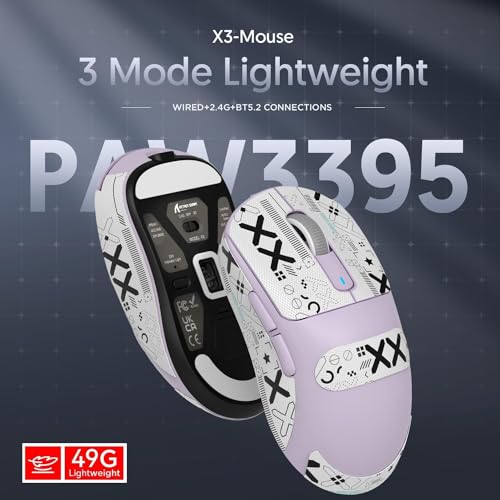 Image of ATTACK SHARK X3 Wireless Gaming Mouse, 49g Bluetooth /2.4G /USB-C Ergonomic Computer Mouse, PAW3395 26K DPI Sensor, 200h Battery Life, Programmable Buttons, Gaming Accessories for PC /Laptop /Mac