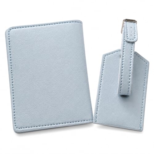 Image of Eco Leather Unisex Passport Cover and Luggage Tags (Sky Blue)