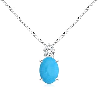 Angara Natural Oval Turquoise Solitaire Pendant/Necklace with Diamond in Sterling Silver/14K Solid Gold for Women | Jewell...
