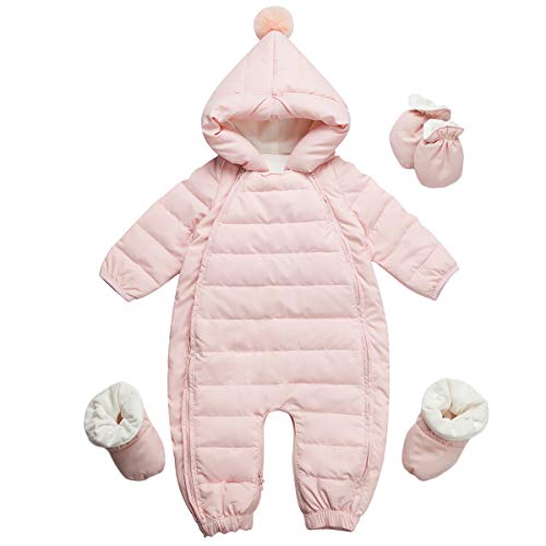 Famuka Chaqueta de plumón para bebé Niños Niñas invierno acolchado para nieve con capucha con guantes (80, Rosa) Cover