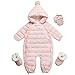 Famuka Doudoune Bébé Garçon Fille Combinaison de Neige Duvet Hiver Matelassée à Capuche Snowsuit avec Gants (73, Rose)