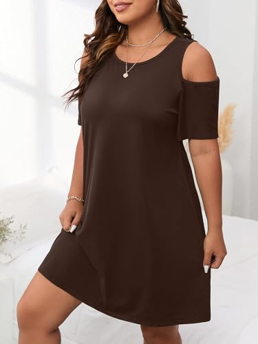 Image of Verdusa Women's Plus Size Dresses Summer Going Out Cold Shoulder Short Sleeve T Shirt Tunic Dress