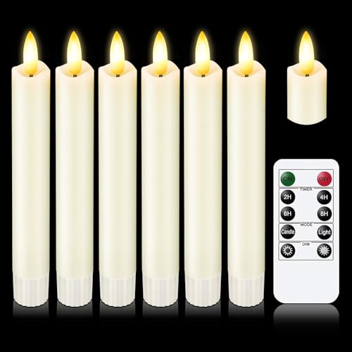Image of KSWING Upgraded Real Wax Short LED Flameless Taper Candles with Remote, 6 PCS White Candlesticks Battery Operated 3D Flickering - 6 inch Realistic Fake Candle Sticks for Home /Wedding /Fireplace Xmas Decor