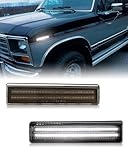 White LED Front Side Marker Lights for 1980-1986 Ford Bronco F100 F150 F250 F350 Pickup Truck SUV, Smoked Lens Front Bumper Signal Lamp with Dual row chips, pack of 2