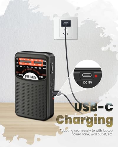 Image of PRUNUS Portable Radio AM FM with Rechargeable Battery, Earphone Jack, Handheld, Excellent Reception, Knob Easy to use, Tansistor, J-167