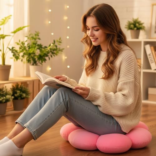 Image of AVS Sunflower Shaped 6 Kali Throw Pillow Cute Preppy Home Decorative Floor Cushion with Fibre Filling Aesthetic for Sofa Bedroom, Living Room, Car, Office (Pink, 25CM)