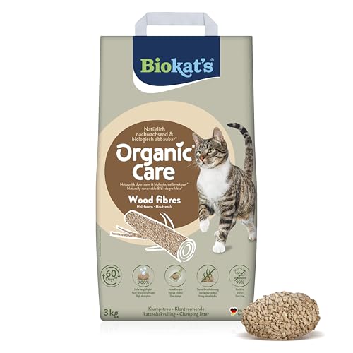 Biokat's Organic Care Wood Fibres 3 kg - Feine klumpende Katzenstreu aus nachwachsenden und biologisch abbaubaren Pflanzenfasern - 1 Sack (1 x 3 kg)
