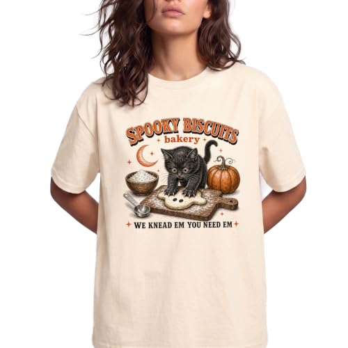 Spooky Biscuits Bakery Cat Halloween Unisex Tee, Natural, 2X-Large