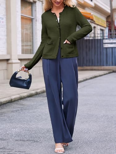 Image of Saodimallsu Womens Button Down Cardigan Sweaters Long Sleeve Open Front Cropped Knit Jacket Coats with Pockets