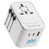 【PD20W 急速充電】 decqle 海外 変換プラグ コンセントマルチ変換プラグ 2 USB-C(PD20W 急速充電）＆ 1 USB-Aポート ４台同時充電 全世界対応（アメリカ/イギリス/ヨーロッパ/オーストラリア/中国などの224+国々に対応）旅行用 スマホに対応 白い