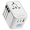 decqle Adaptateur Prise Universelle, Adaptateur Voyage International avec 2 Ports USB-C(PD 20W) ＆ 1 USB-A, Concerner France vers USA, UK, EU, AU ＆ 224+ Pays (Blanc)