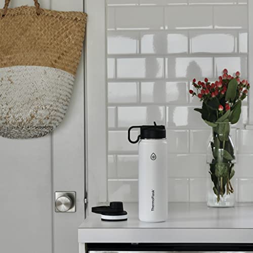Image of ThermoFlask 24 oz Double Wall Vacuum Insulated Stainless Steel Water Bottle - Reusable with Leakproof Chug & Straw Lids - Keeps Drinks Cold 24 hr /Hot 12 hr - Easy Maintenance - Gym /On-the-Go, White