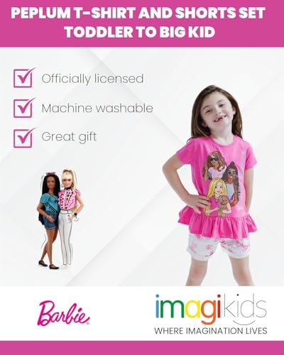Barbie Big Girls Peplum T-Shirt and Twill Shorts Outfit Set Logo Hot Pink We Dream Together 10-12 - image 3