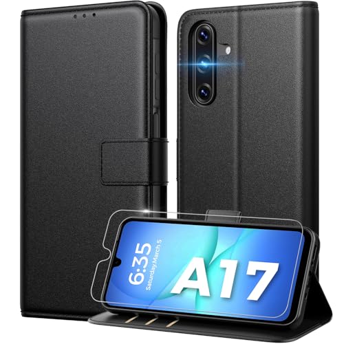 Peakally Capa para Samsung Galaxy A17 com Tampa, [Proteção de Tela] [Bloqueio RFID] [Ranhura para Cartão] Capa Livro Carcaça para Samsung A17 5G PU Case [Suporte], Preto