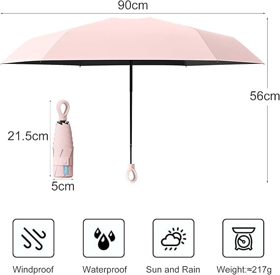 Image of Umbrella, Mini Folding Windproof & Compact UV Umbrella for Sun Protection Rain Windproof Strong Large 3 Fold for Women Handbags,3 Fold for Men Women, Stylish & Compact