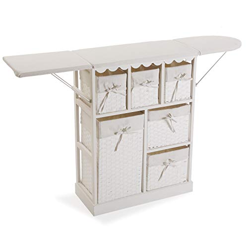 Versa 21160020 Mueble cajonera con 6 cestas para Planchar Basic, Madera, Blanco, 85 x 30 x 130 cm