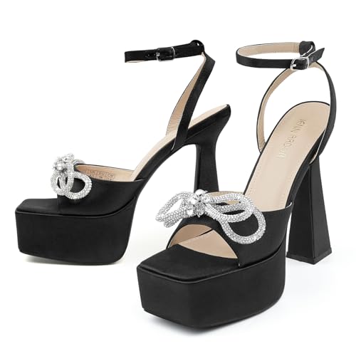 JENN ARDOR Women's Platform Heels Lace Up High Stroppy Sandals Butterfly Heeled Chunky Prom Shoes for Club Party Date (tie-up/buckle)